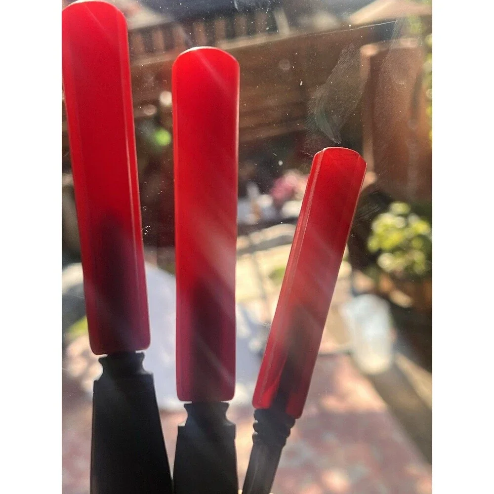 Vintage Red Catalin Bakelite Handled Flatware replacement Set 2 Knives 1 Spoon - Picture 7 of 9